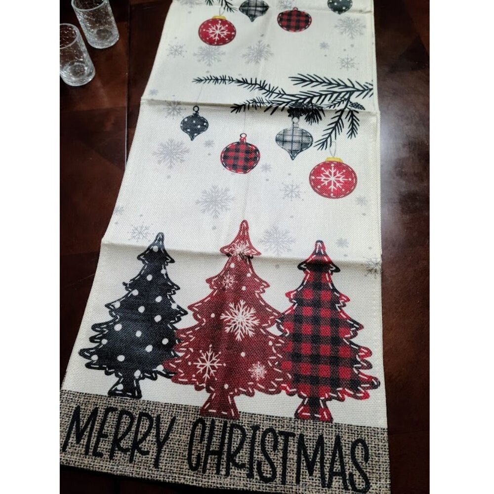Christmas Table Runner Cottage Farmhouse Decor Red Black Holiday Decoration 120"